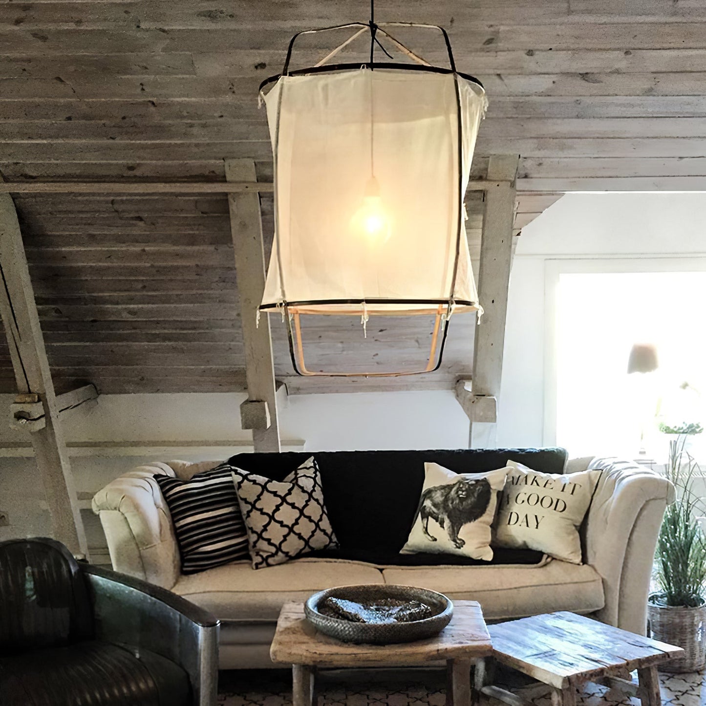 Bamboo Pendant Light | Natural Bamboo Build with Cotton Shade 5
