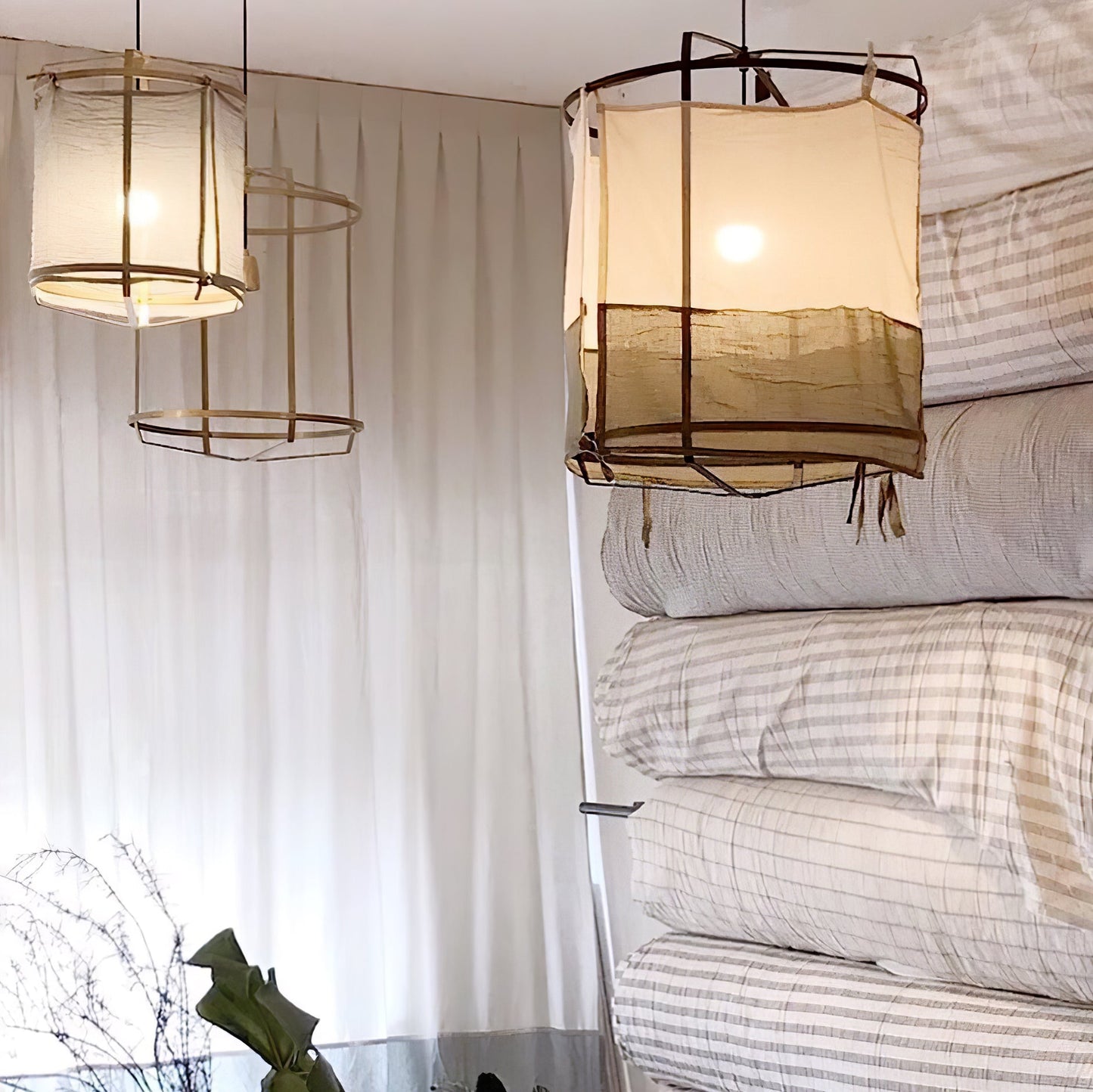 Bamboo Pendant Light | Natural Bamboo Build with Cotton Shade 8