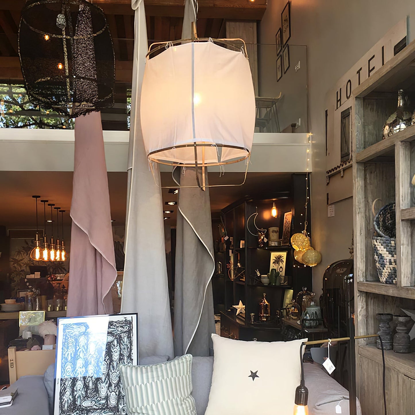 Bamboo Pendant Light | Natural Bamboo Build with Cotton Shade 9