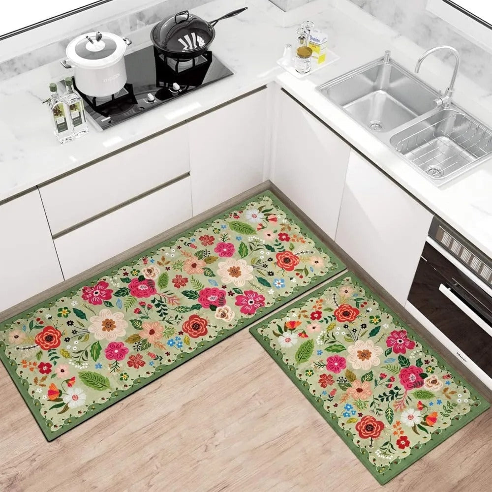 Bohemian Floral Kitchen Mats Set | Anti-Fatigue, Washable, Non-Slip 2