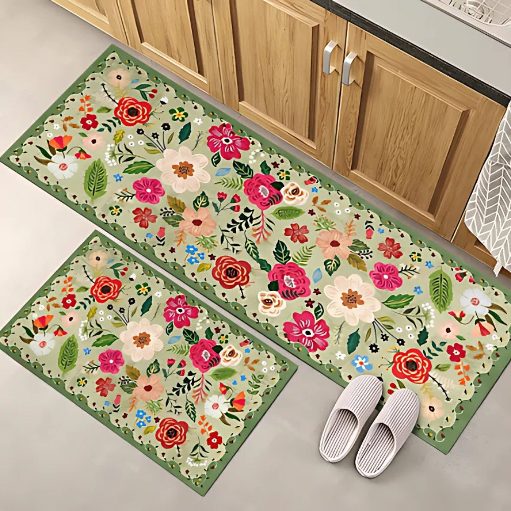 Bohemian Floral Kitchen Mats Set | Anti-Fatigue, Washable, Non-Slip 4