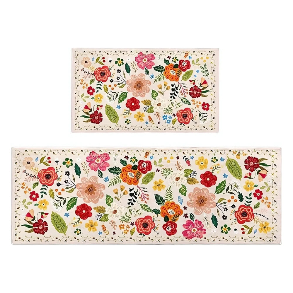 Bohemian Floral Kitchen Mats Set | Anti-Fatigue, Washable, Non-Slip 7