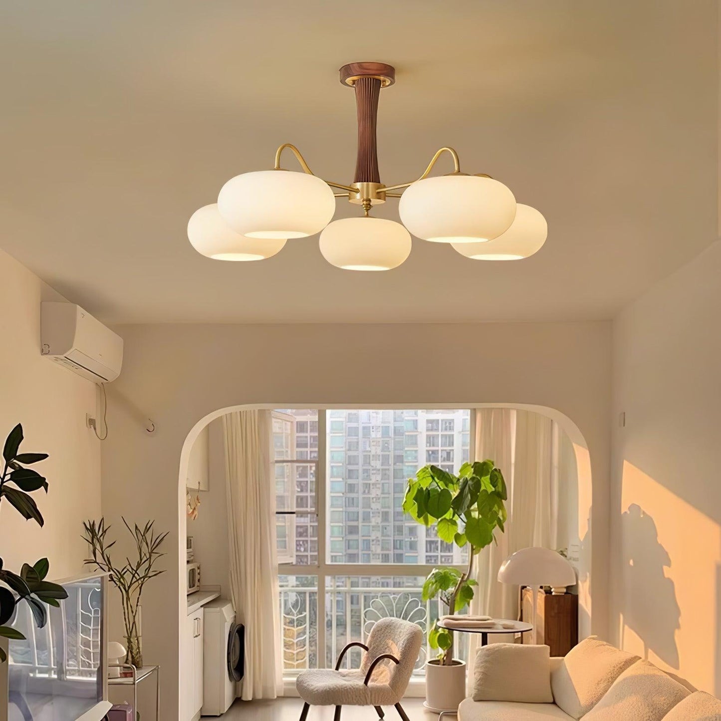Wooden Chandelier | Elegant Brass and Glass Design for Indoor Spaces 5