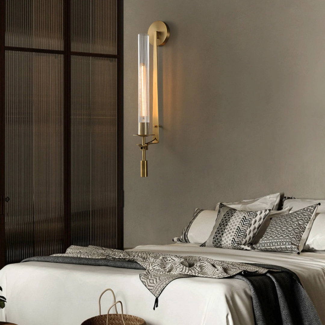 Classic Brass Wall Sconce | Elegant Ribbed Glass Shade for Warm Ambiance 4