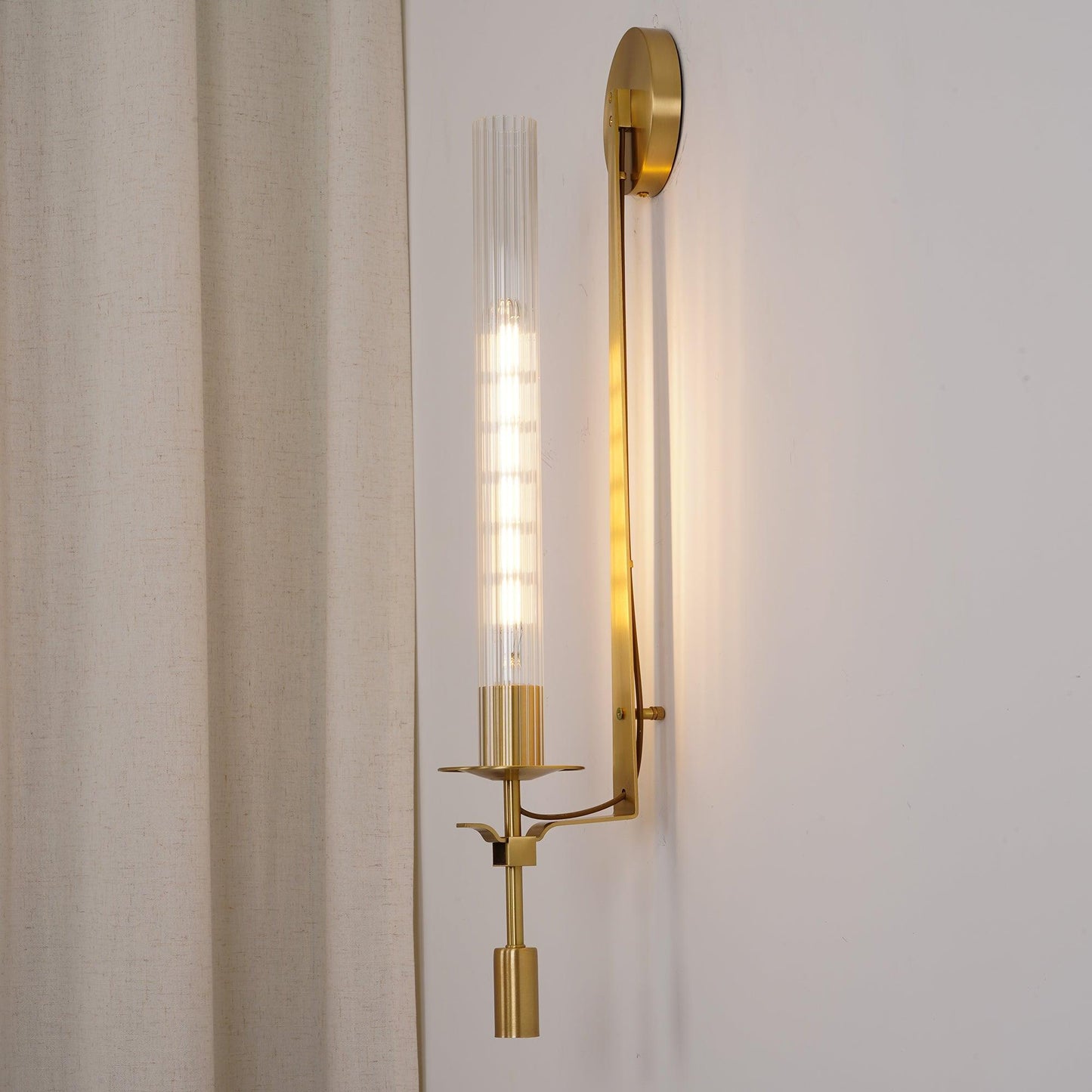 Classic Brass Wall Sconce | Elegant Ribbed Glass Shade for Warm Ambiance 5