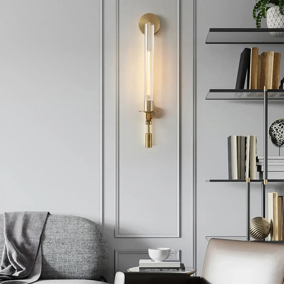 Classic Brass Wall Sconce | Elegant Ribbed Glass Shade for Warm Ambiance 7