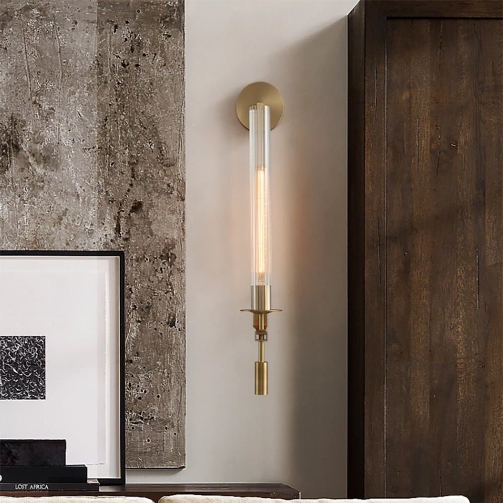Classic Brass Wall Sconce | Elegant Ribbed Glass Shade for Warm Ambiance 8