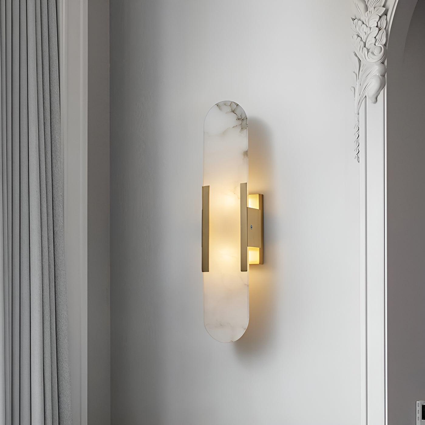 Elongated Wall Sconce | Handcrafted Alabaster with Brass Accents 3
