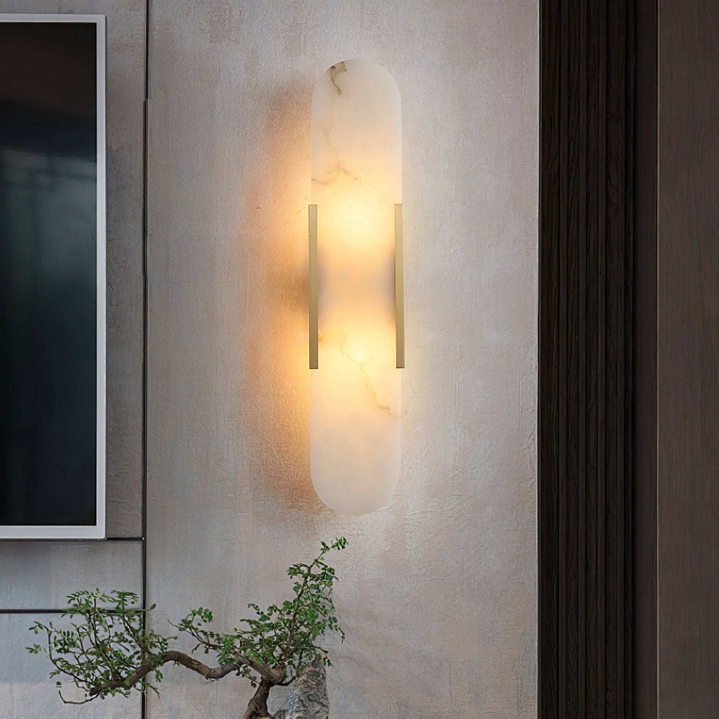 Elongated Wall Sconce | Handcrafted Alabaster with Brass Accents 4