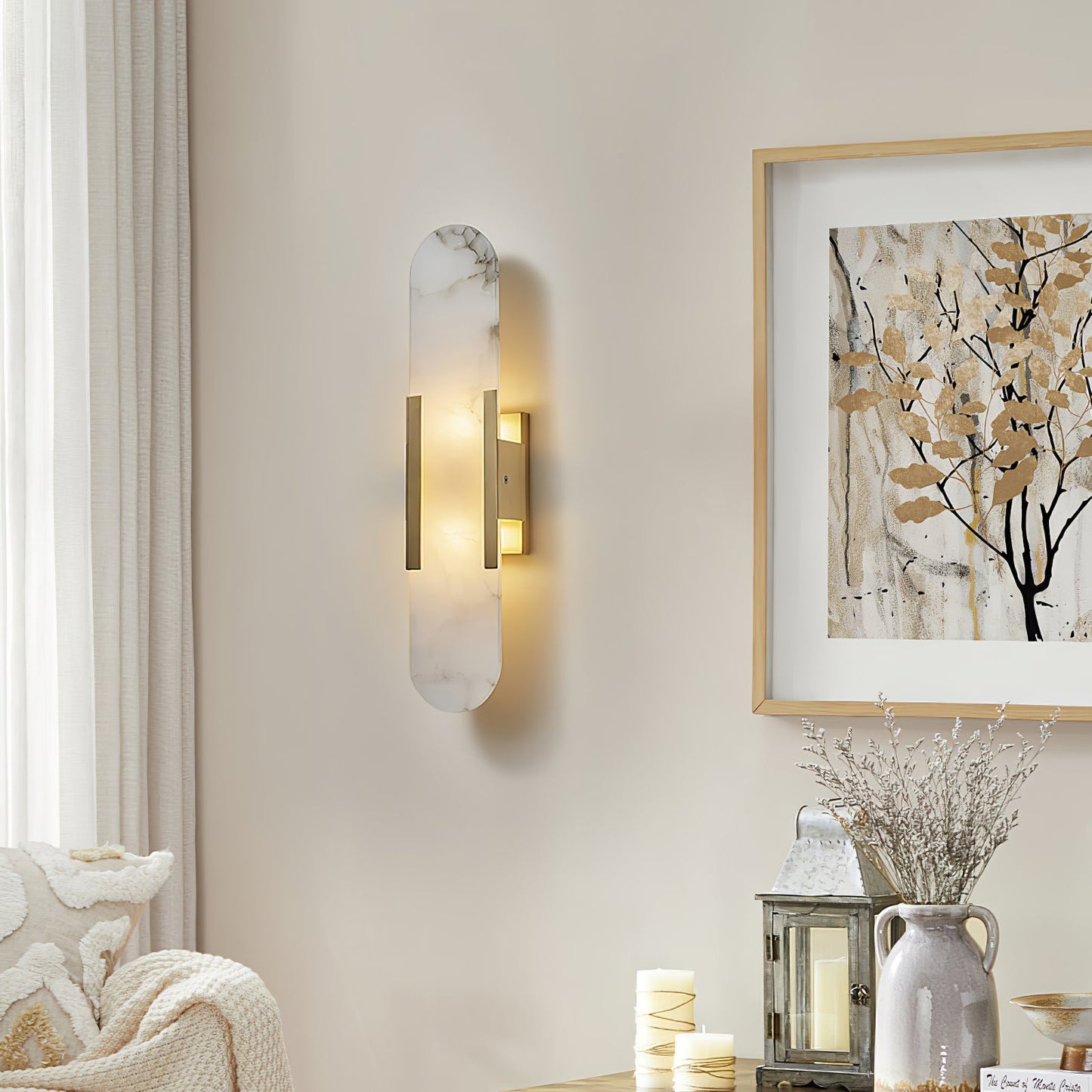 Elongated Wall Sconce | Handcrafted Alabaster with Brass Accents 5