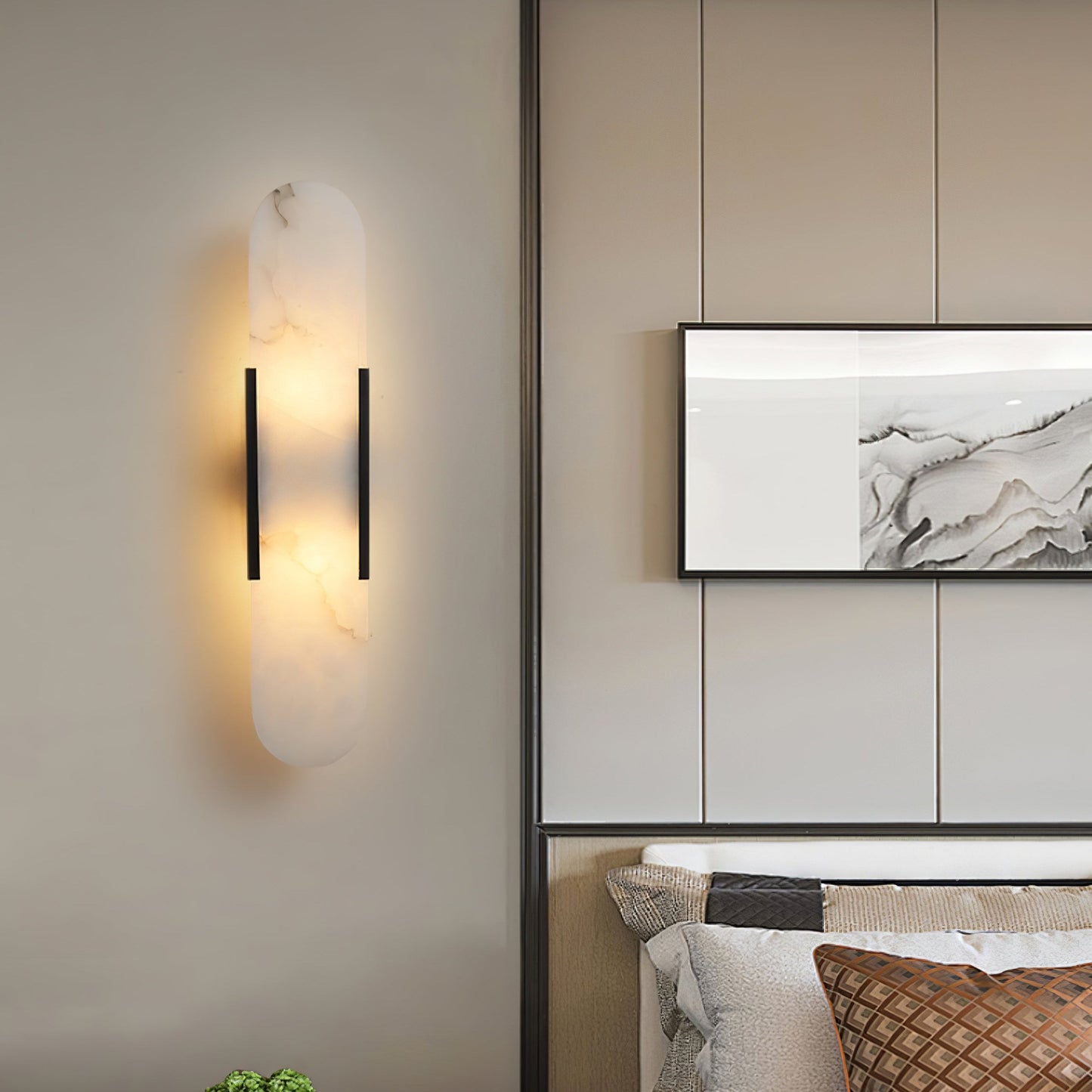 Elongated Wall Sconce | Handcrafted Alabaster with Brass Accents 6