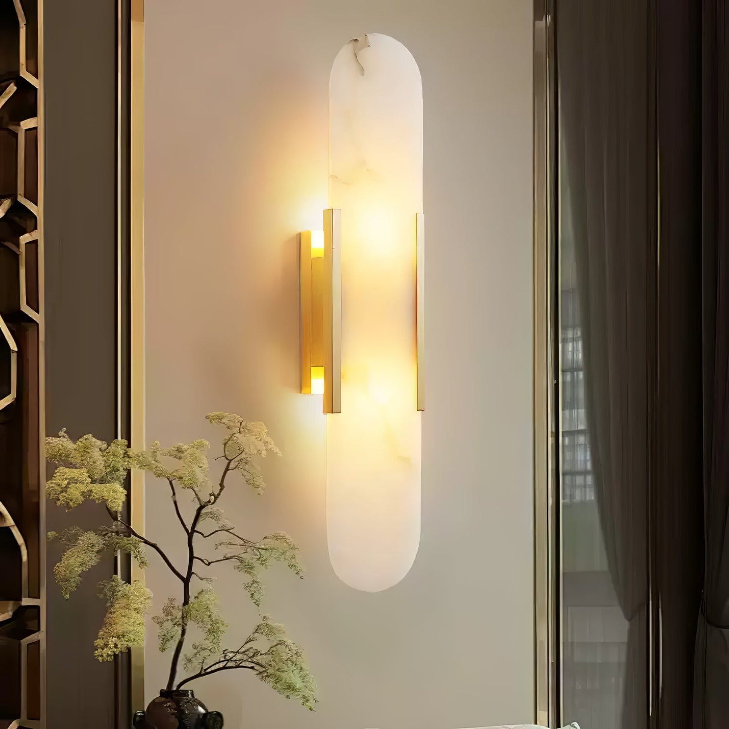 Elongated Wall Sconce | Handcrafted Alabaster with Brass Accents 7