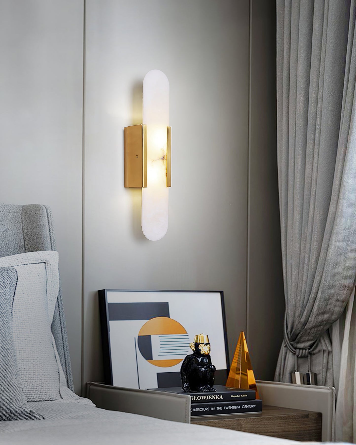 Elongated Wall Sconce | Handcrafted Alabaster with Brass Accents 9