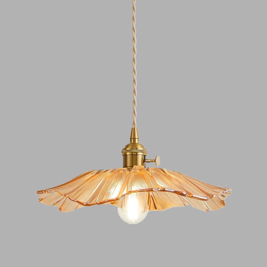 Flower Pendant Lamp | Ribbed Glass Shade with Gold Accent 16