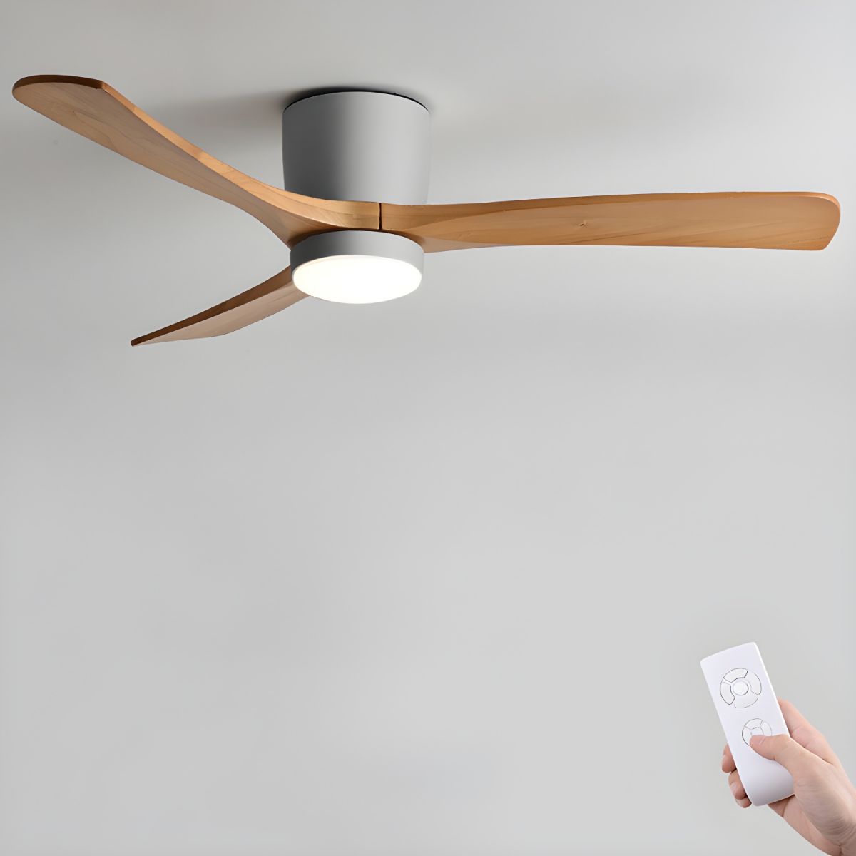 Flush Mount Ceiling Fan | Nordic Wooden Design with LED Lighting 10