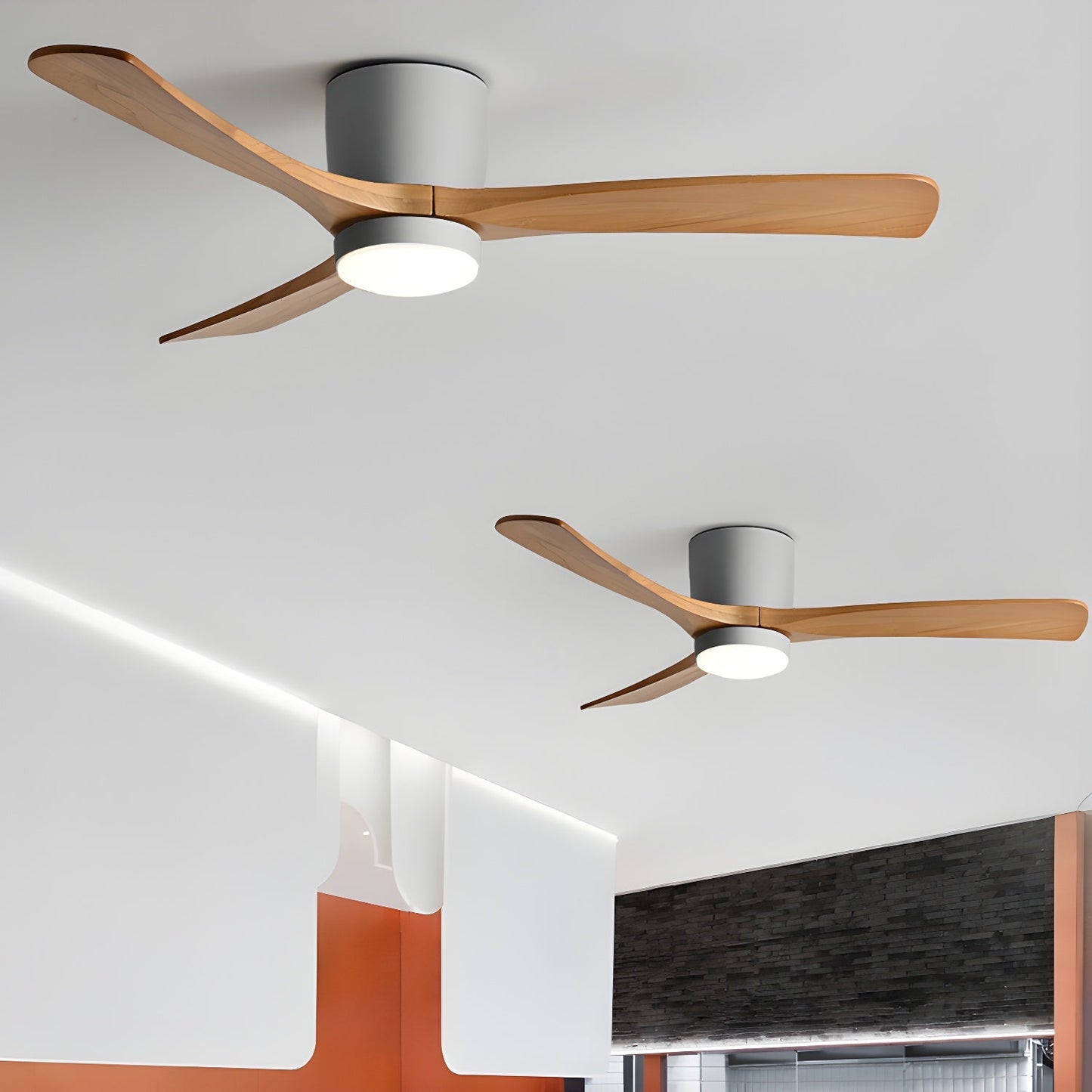 Flush Mount Ceiling Fan | Nordic Wooden Design with LED Lighting 3