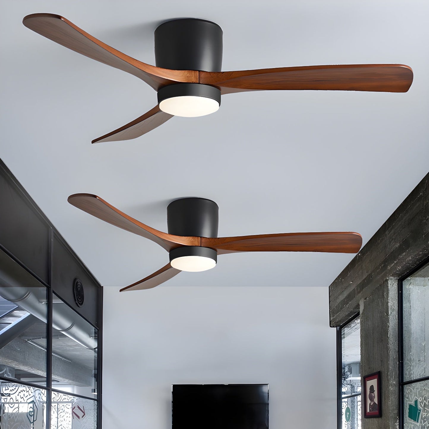 Flush Mount Ceiling Fan | Nordic Wooden Design with LED Lighting 1