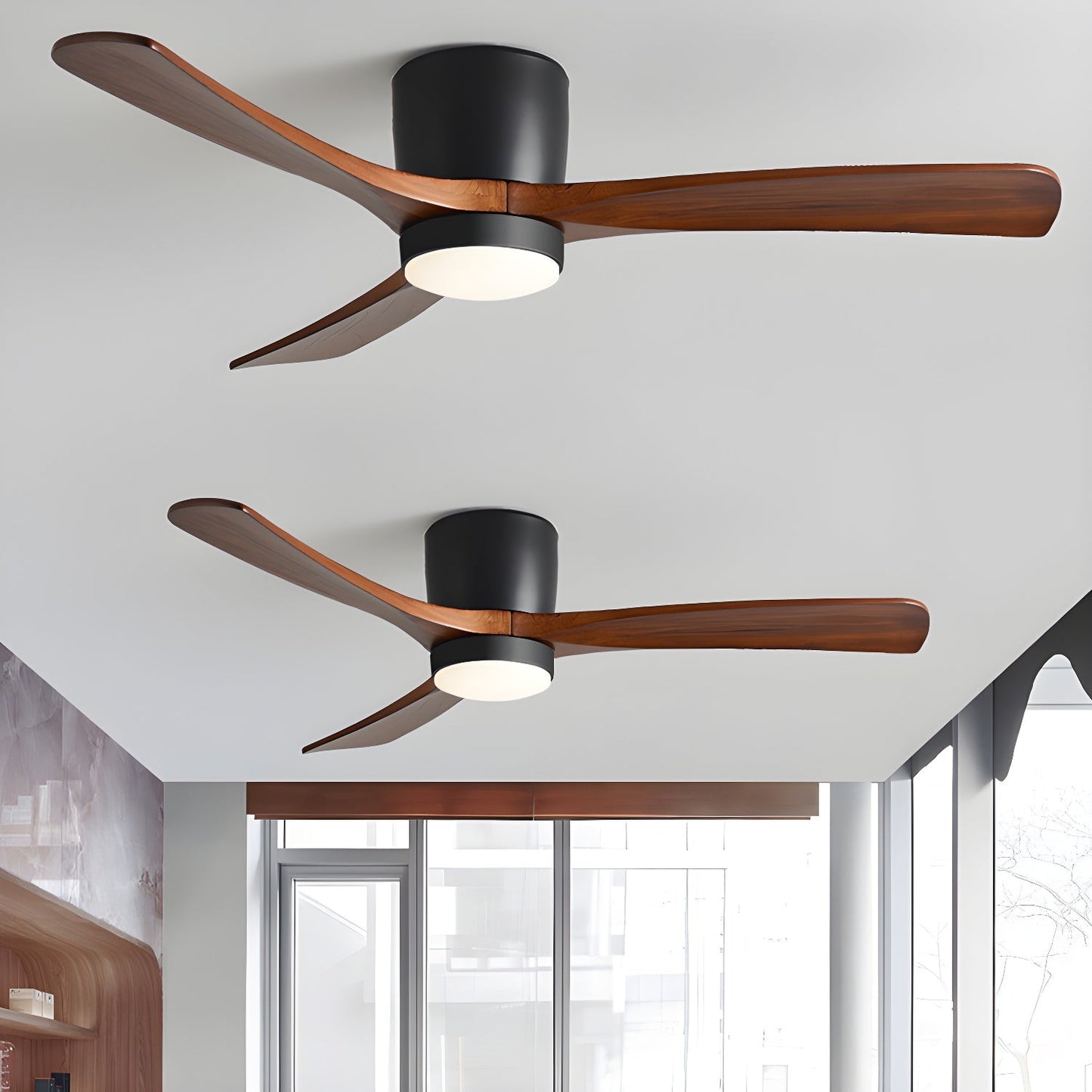 Flush Mount Ceiling Fan | Nordic Wooden Design with LED Lighting 4