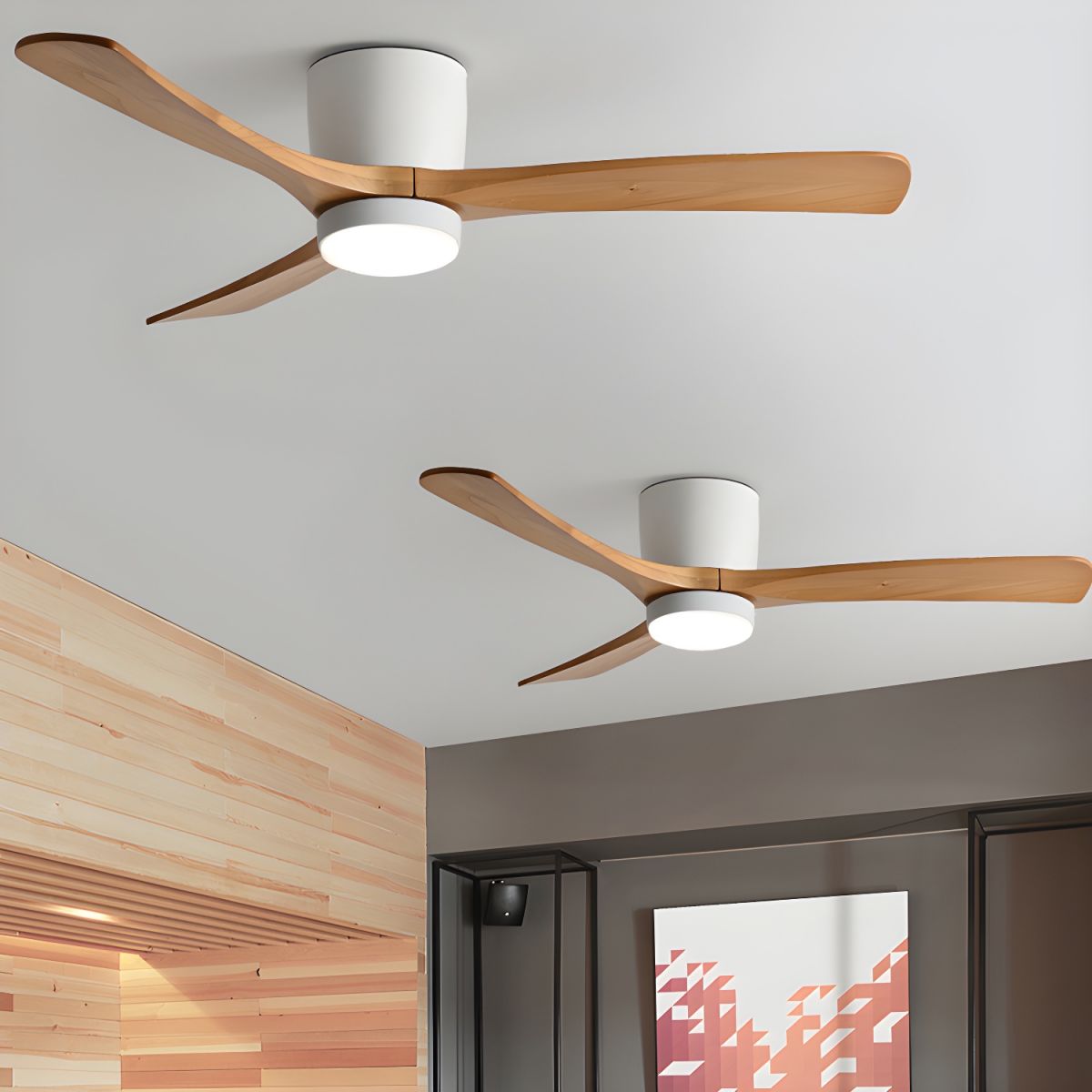 Flush Mount Ceiling Fan | Nordic Wooden Design with LED Lighting 6