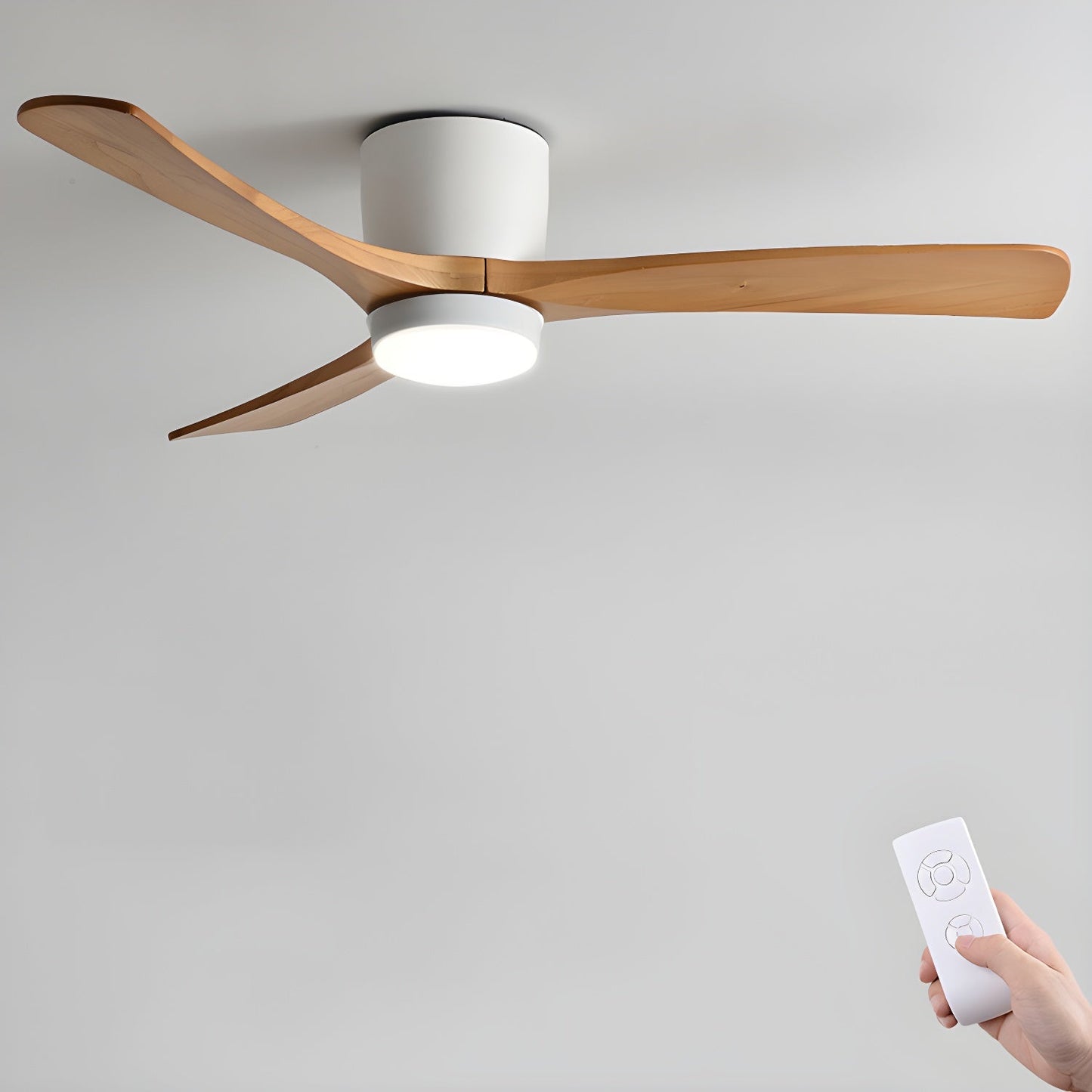 Flush Mount Ceiling Fan | Nordic Wooden Design with LED Lighting 9