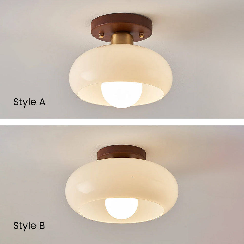 Flush Mount Ceiling Light | Elegant Glass Design with Wood Accents 8