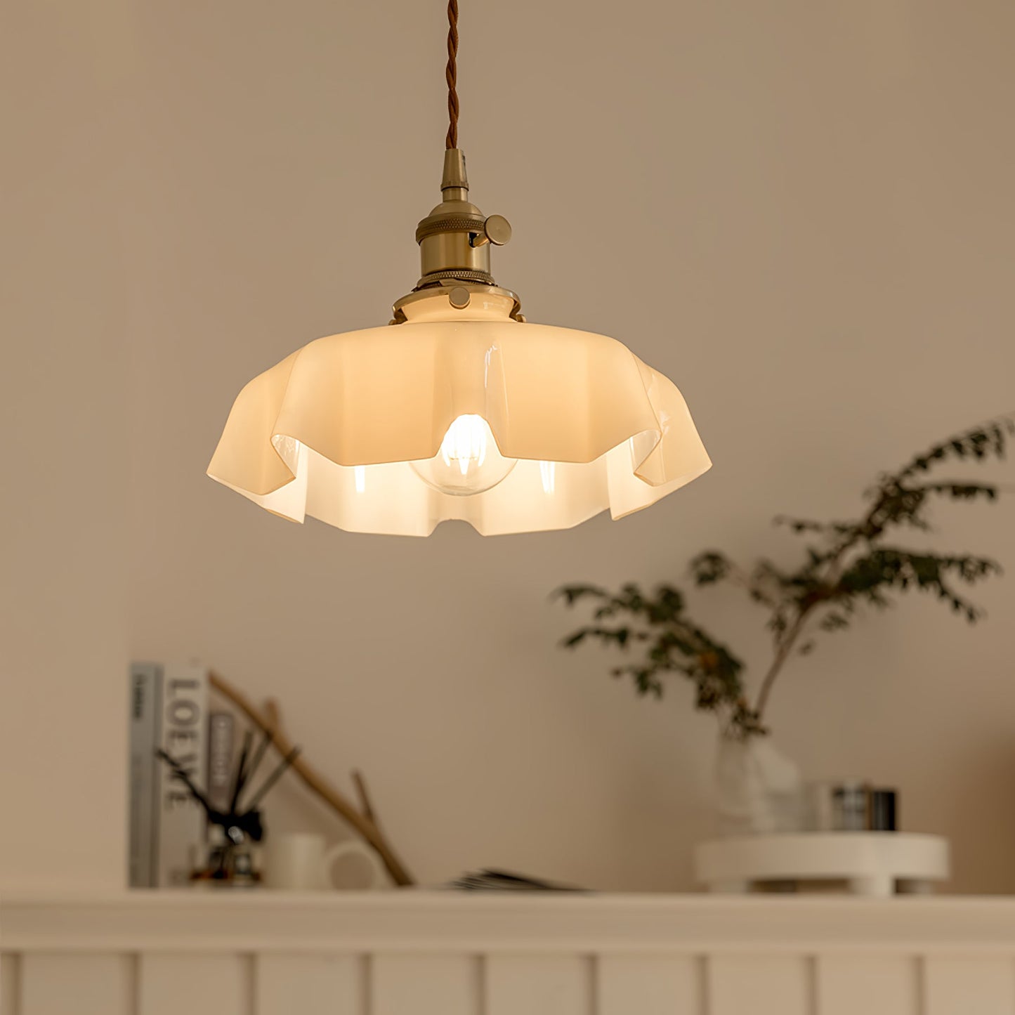 Vintage Pendant Light | Elegant Pleated Ceramic Shade for Kitchen Lighting 3
