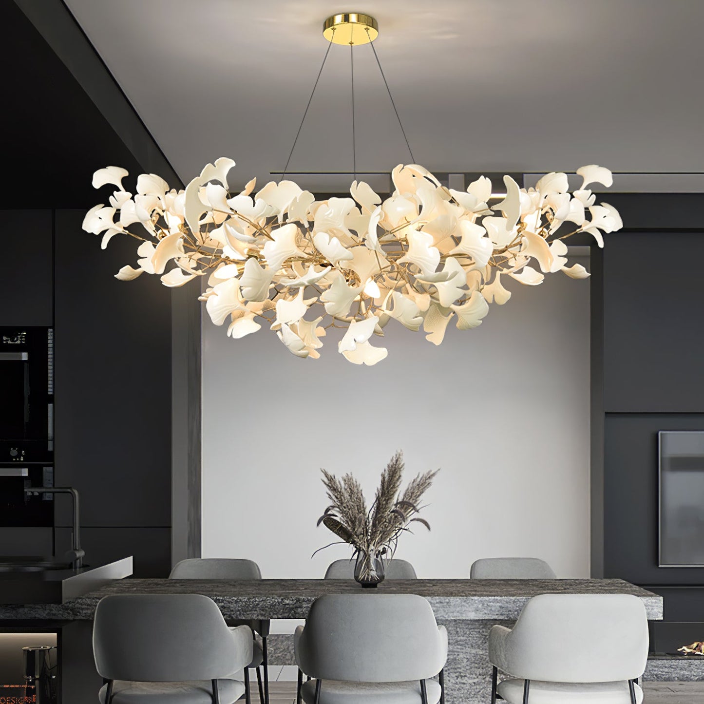 Ginkgo Chandelier | Handcrafted Ceramic Petals for Modern Dining Room 4