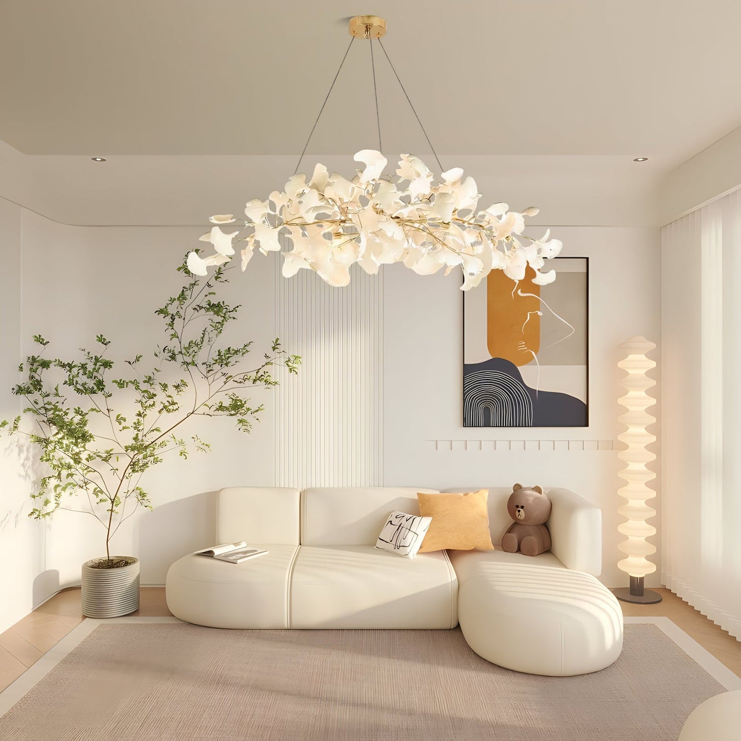 Ginkgo Chandelier | Handcrafted Ceramic Petals for Modern Dining Room Lighting 2