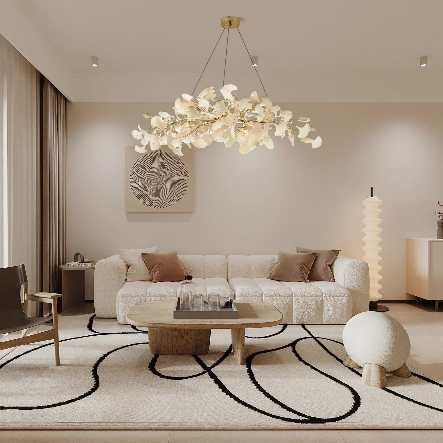 Ginkgo Chandelier | Handcrafted Ceramic Petals for Modern Dining Room Lighting 3