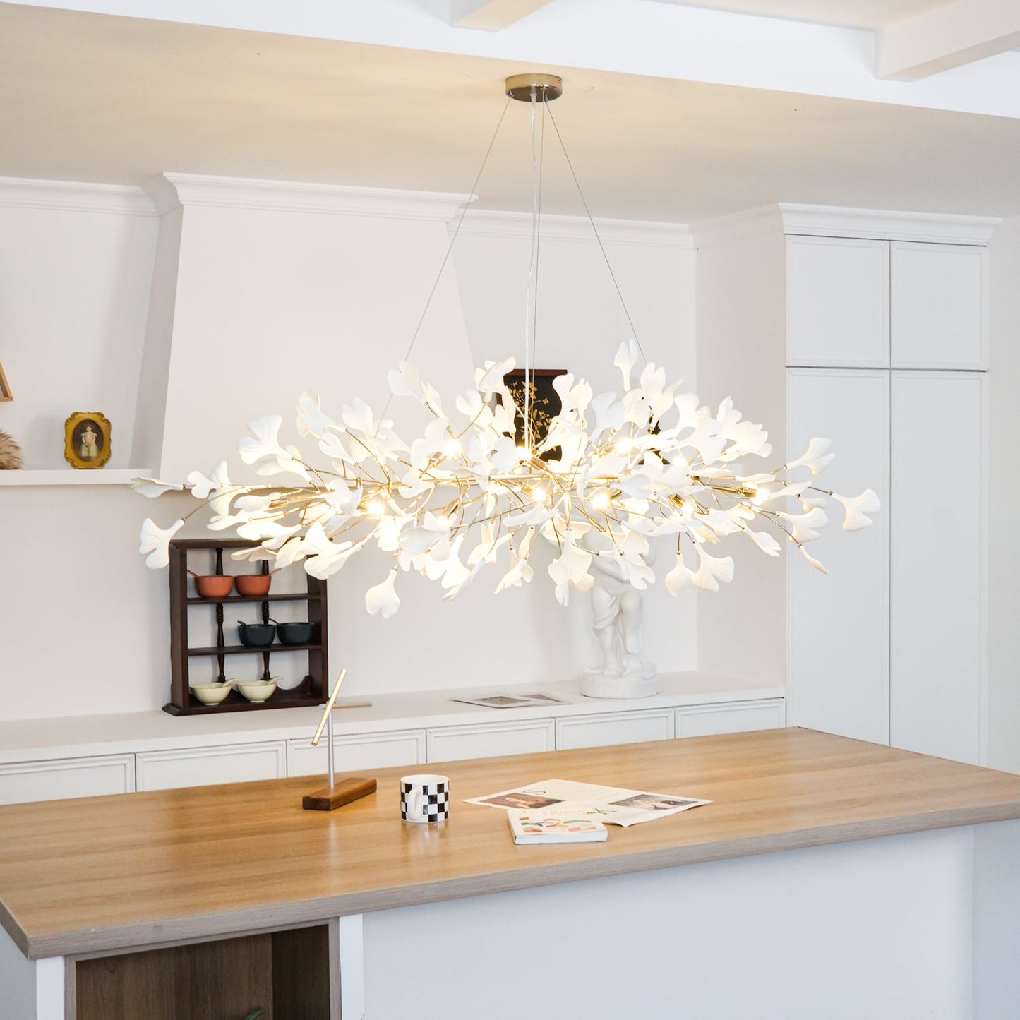 Ginkgo Chandelier | Handcrafted Ceramic Petals for Modern Dining Room Lighting 4