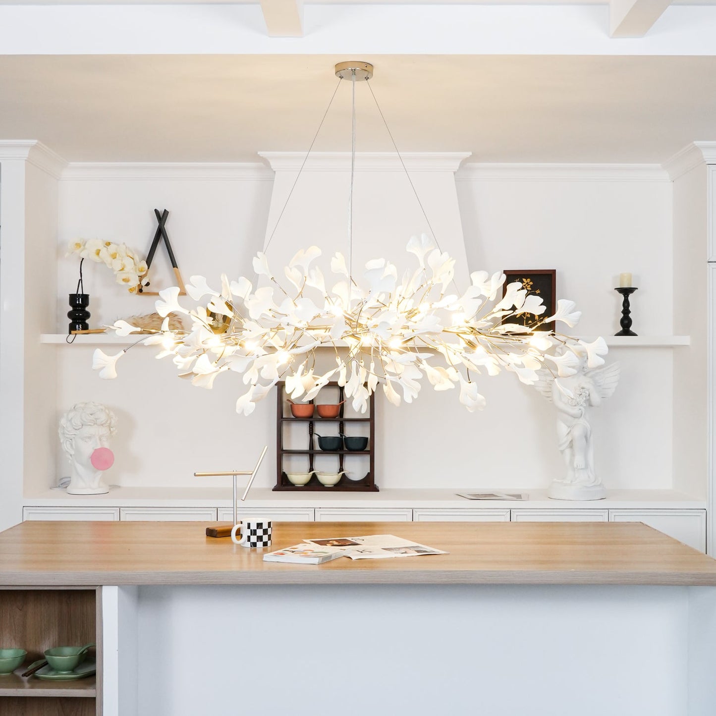 Ginkgo Chandelier | Handcrafted Ceramic Petals for Modern Dining Room Lighting 5