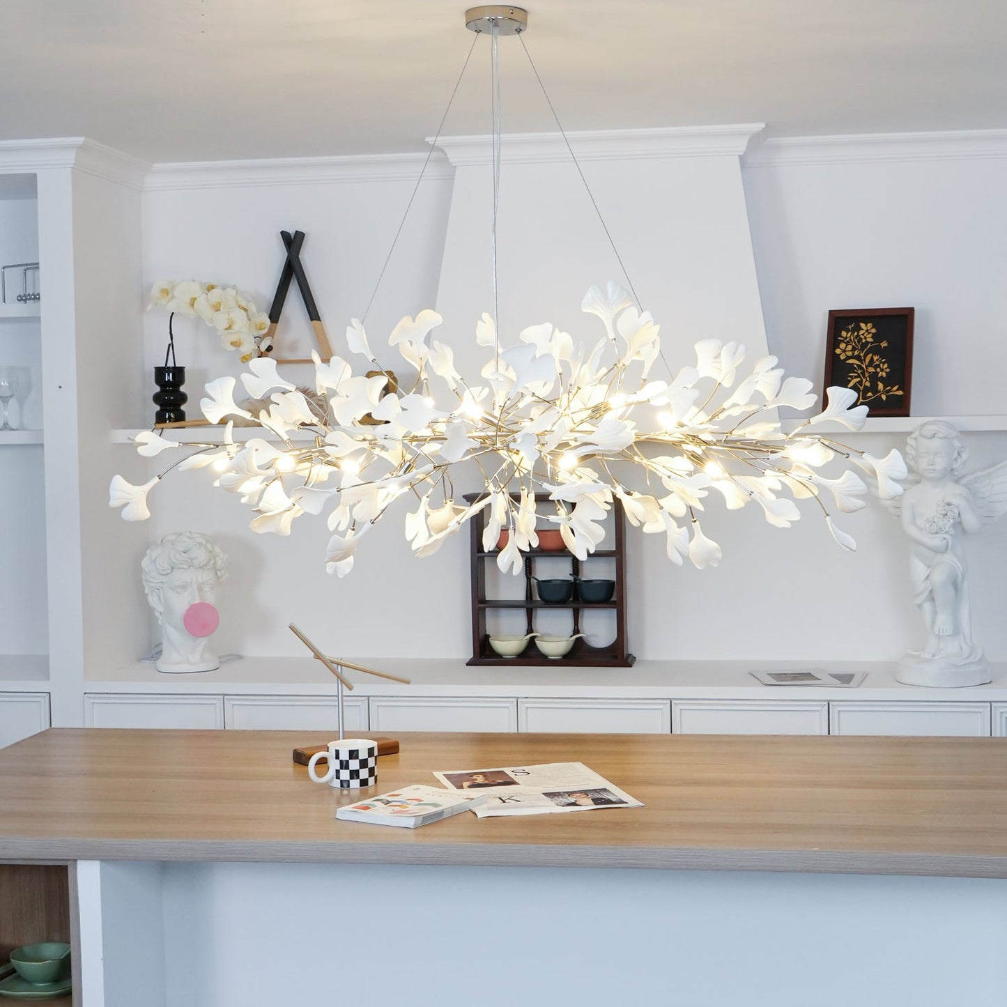 Ginkgo Chandelier | Handcrafted Ceramic Petals for Modern Dining Room Lighting 6