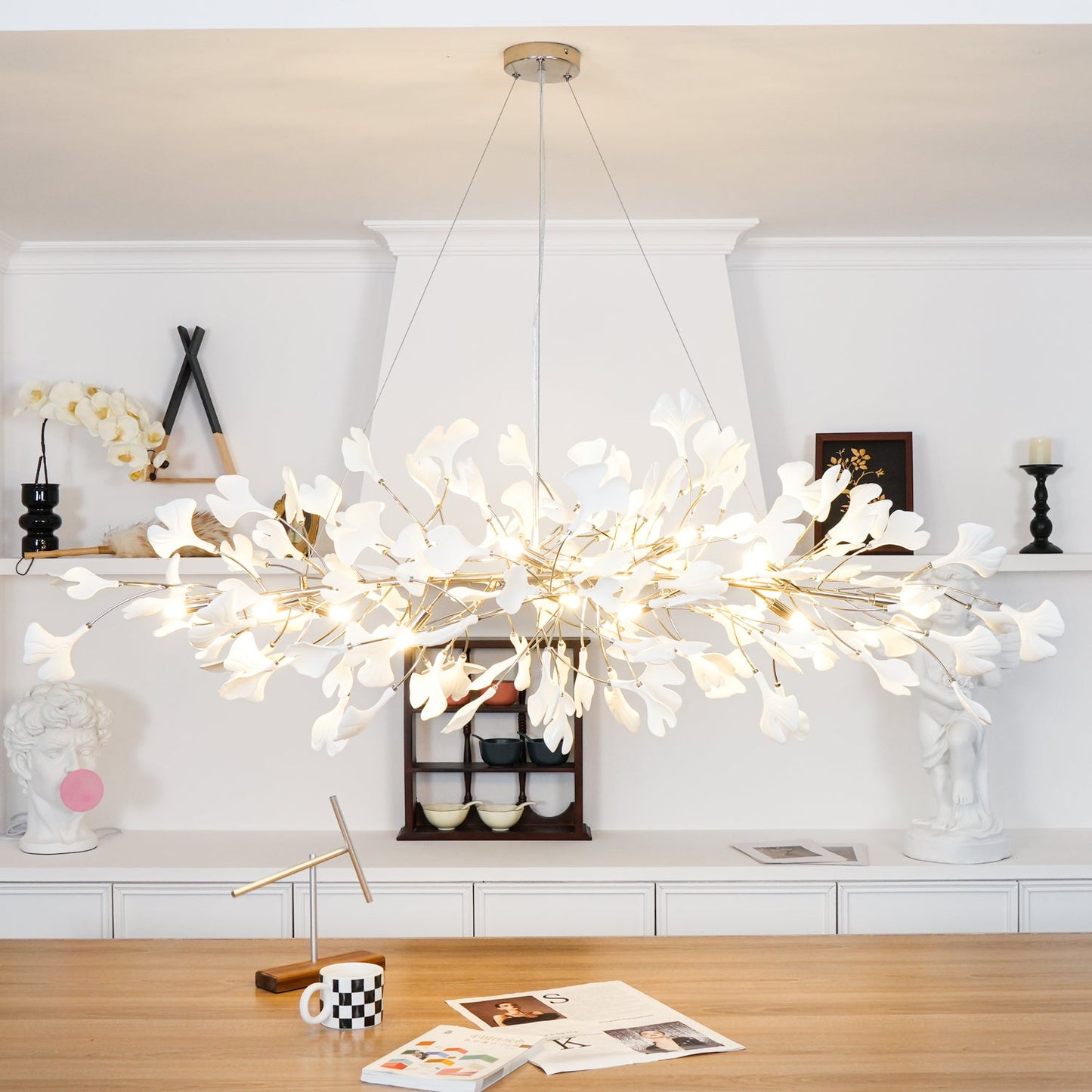 Ginkgo Chandelier | Handcrafted Ceramic Petals for Modern Dining Room Lighting 7