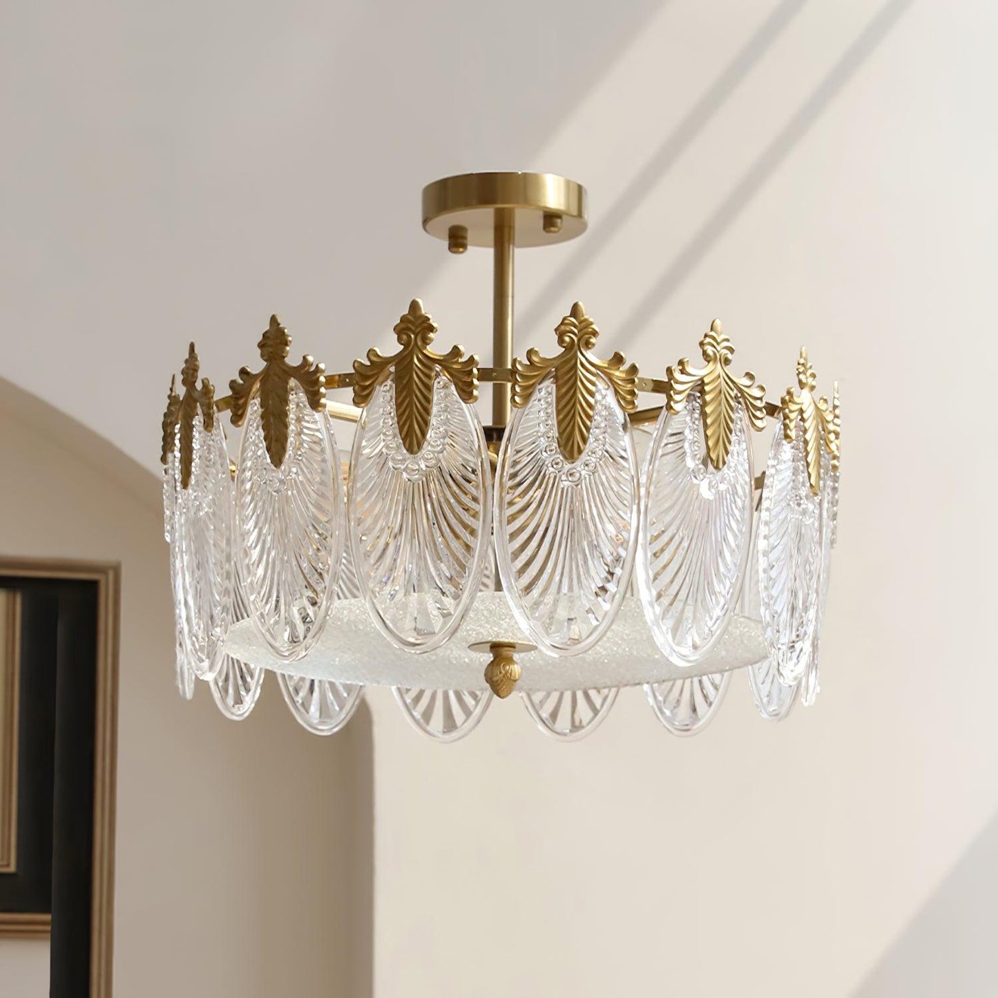 Round Glass Chandelier | Hand-formed Petals with Elegant Gold Finish 11