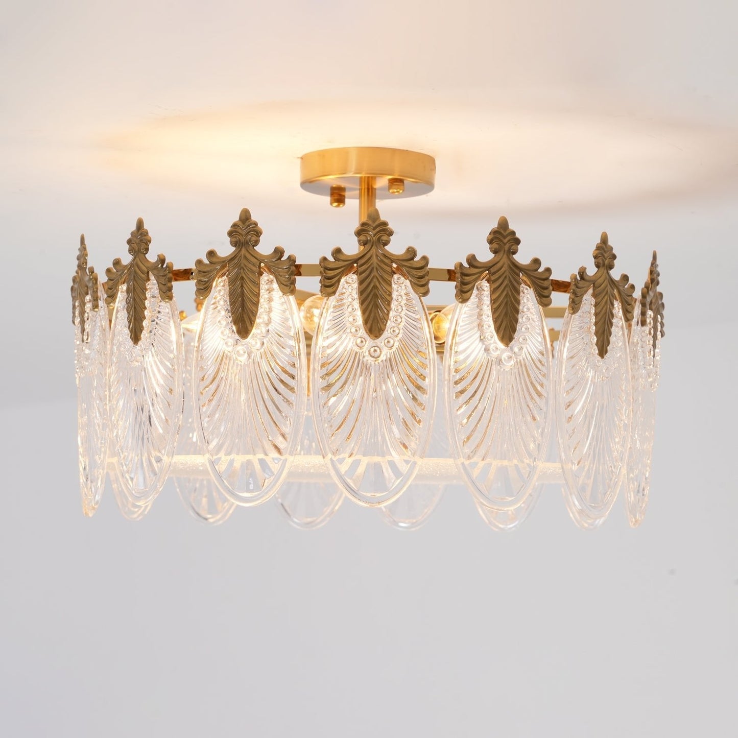 Round Glass Chandelier | Hand-formed Petals with Elegant Gold Finish 7