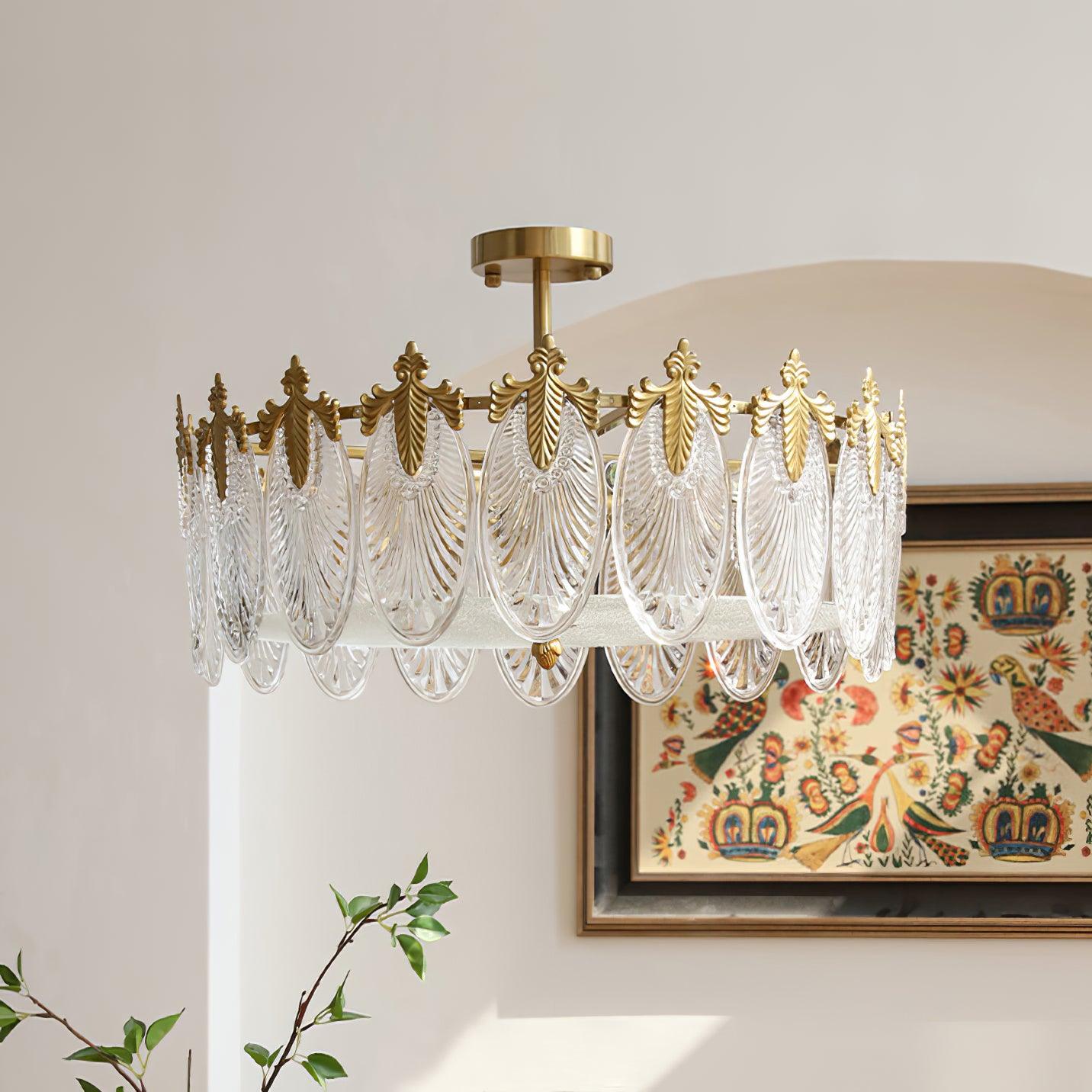 Round Glass Chandelier | Hand-formed Petals with Elegant Gold Finish 10