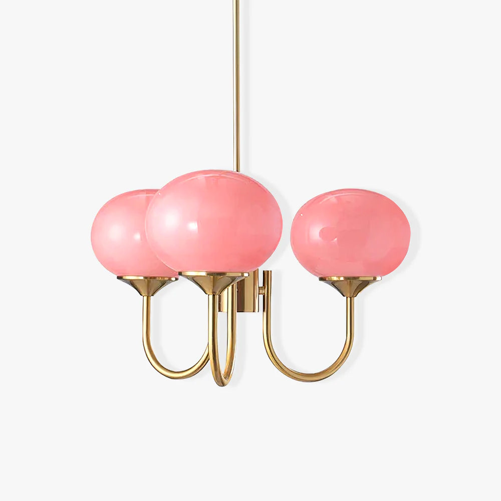Modern Chandelier | Gold Finish with Pink Glass Shades for Dining Room 5