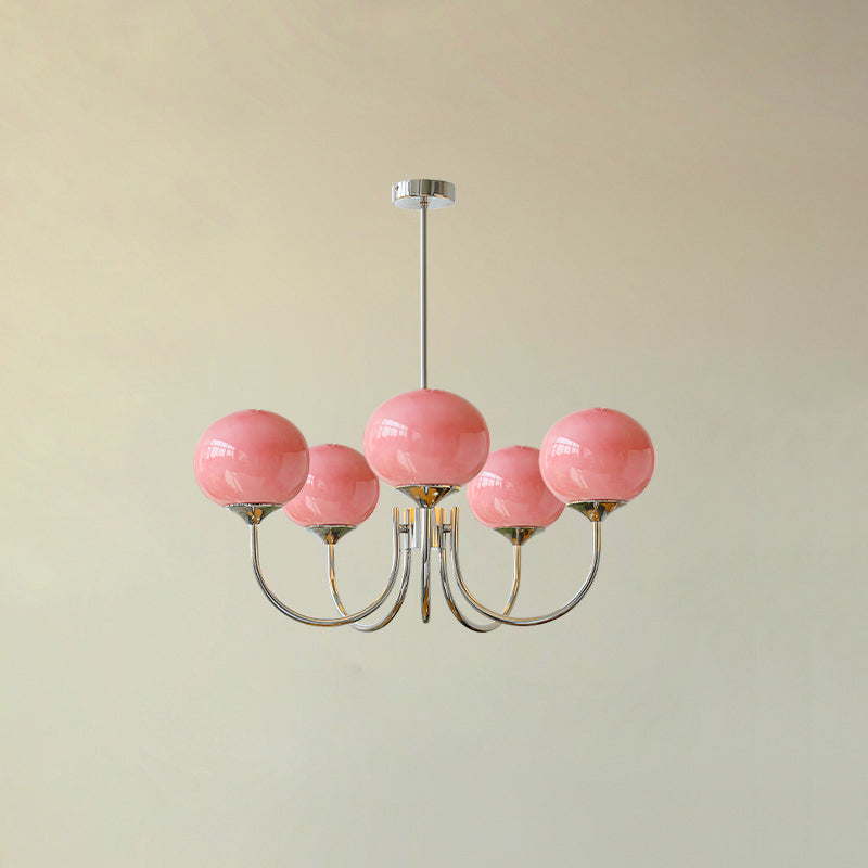 Modern Chandelier | Gold Finish with Pink Glass Shades for Dining Room 12