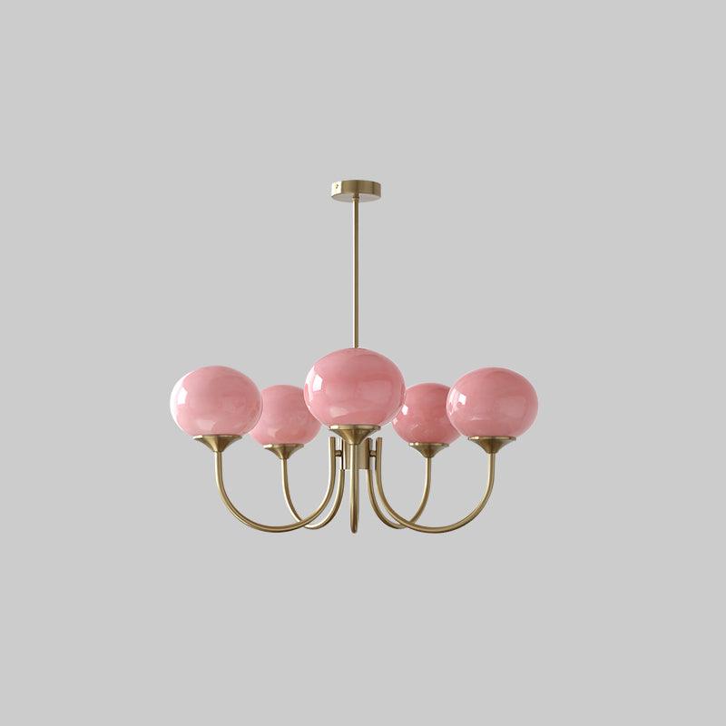 Modern Chandelier | Gold Finish with Pink Glass Shades for Dining Room 16