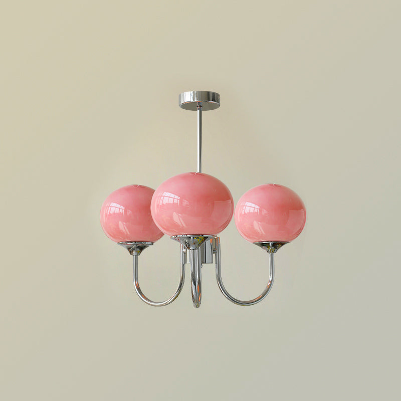 Modern Chandelier | Gold Finish with Pink Glass Shades for Dining Room 18