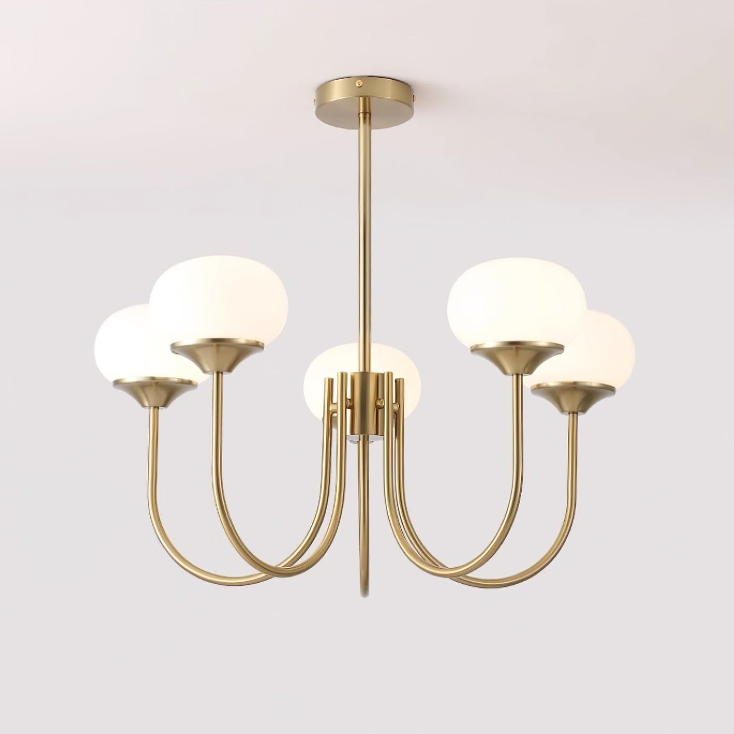 Modern Chandelier | Gold Finish with Pink Glass Shades for Dining Room 9