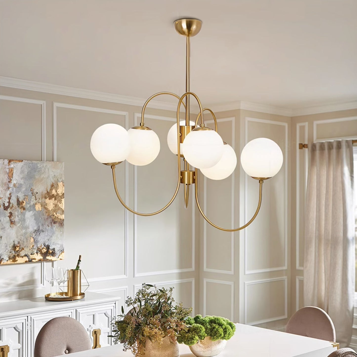 Modern Gooseneck Chandelier | Elegant Wrought Iron with Glass Shades 3