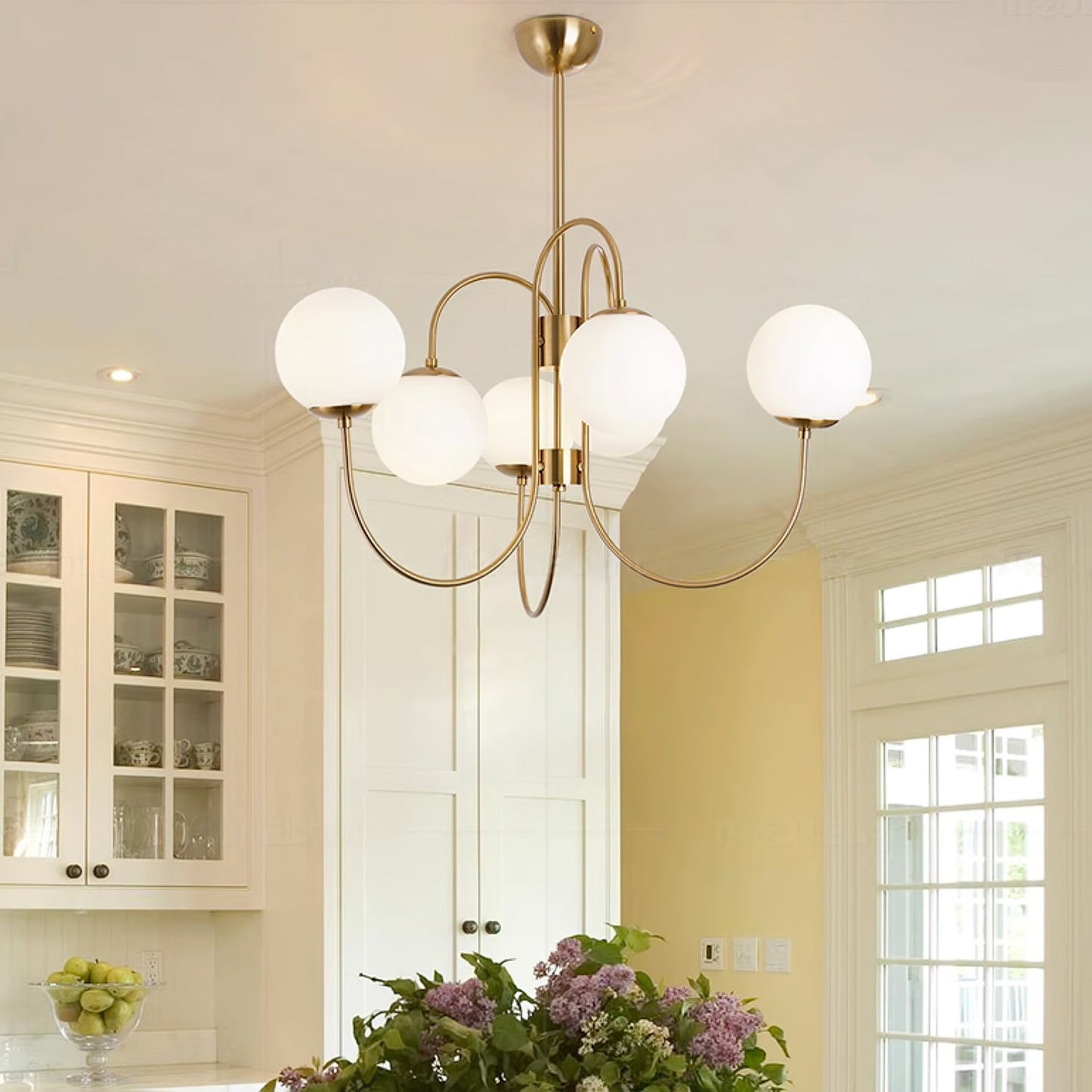 Modern Gooseneck Chandelier | Elegant Wrought Iron with Glass Shades 4