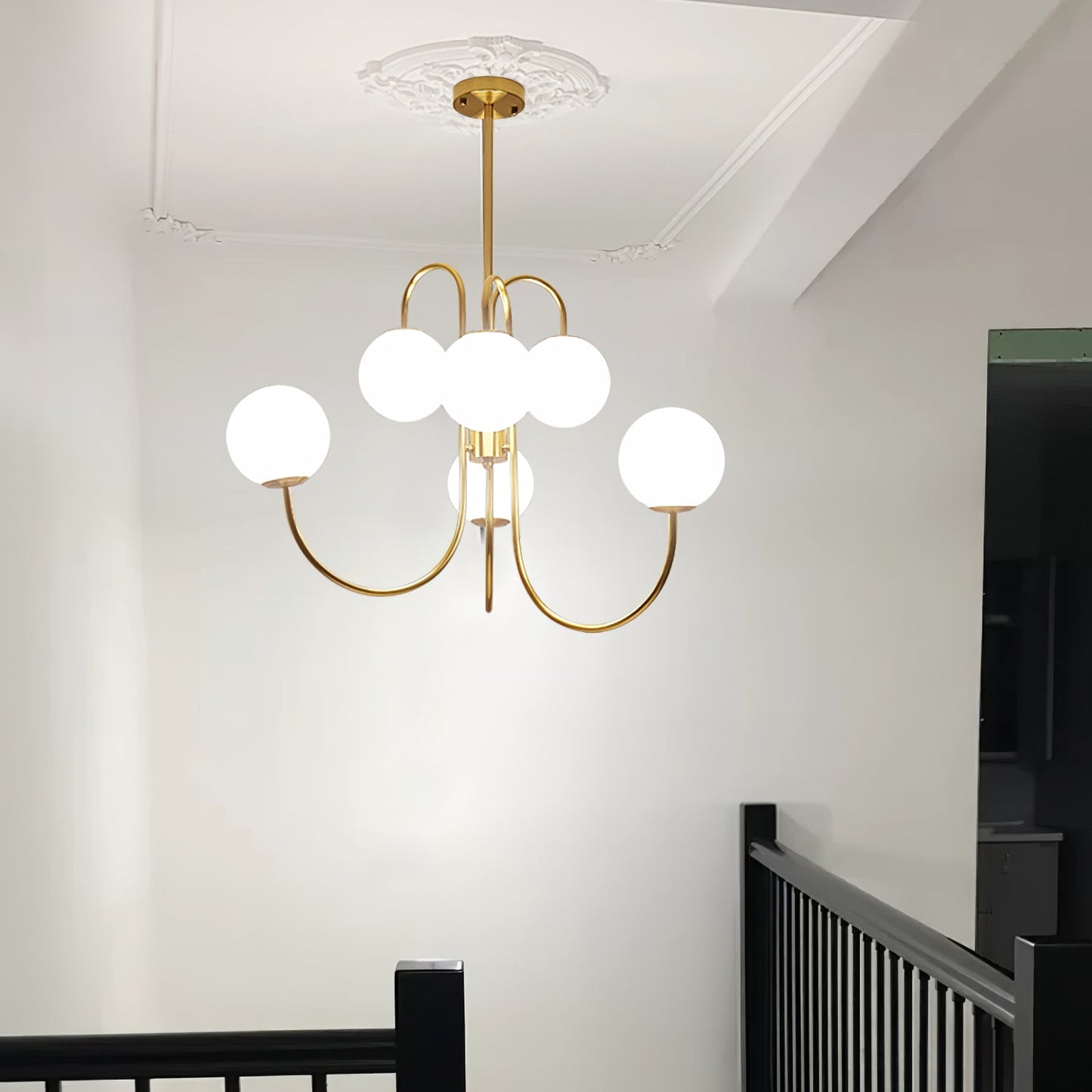 Modern Gooseneck Chandelier | Elegant Wrought Iron with Glass Shades 6