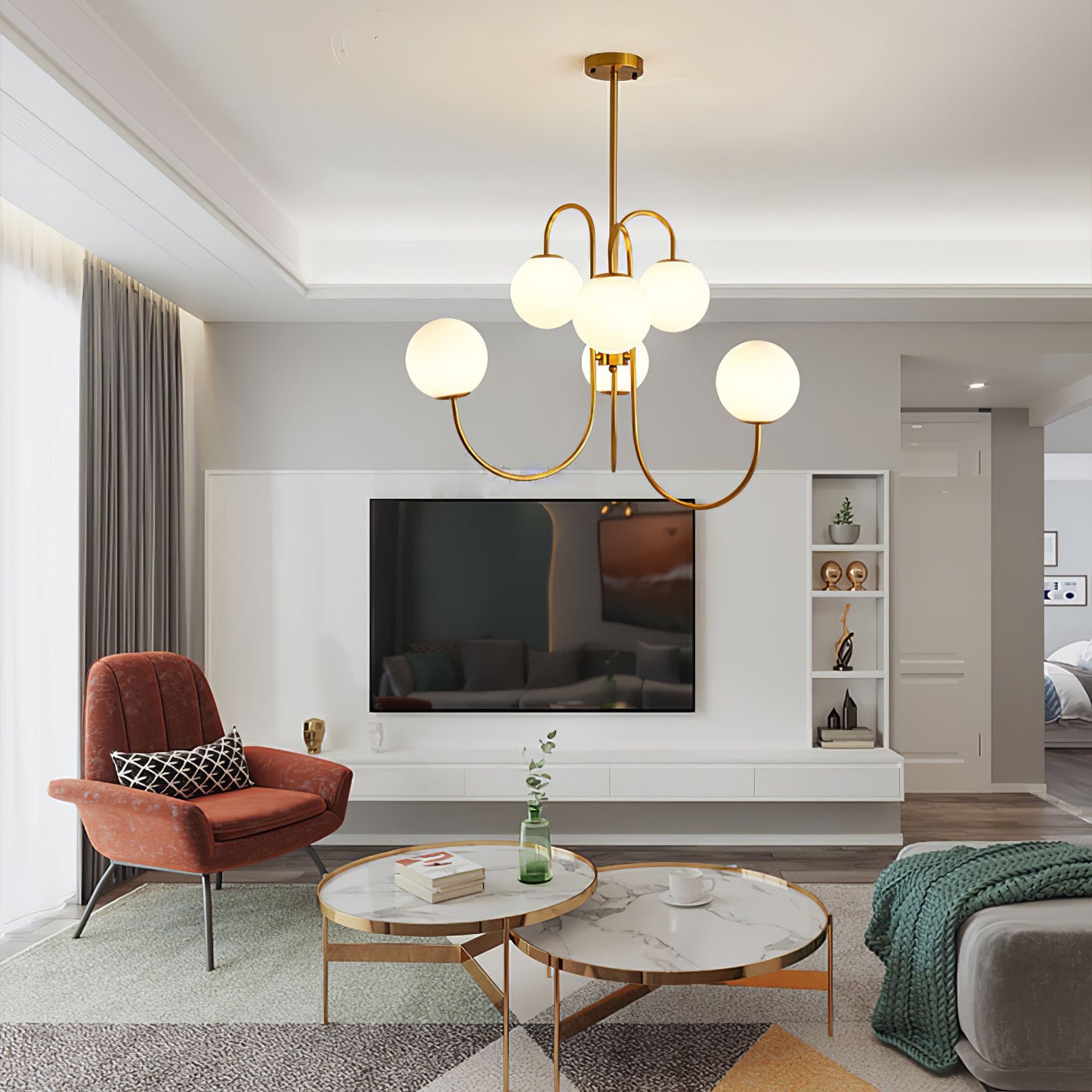 Modern Gooseneck Chandelier | Elegant Wrought Iron with Glass Shades 7