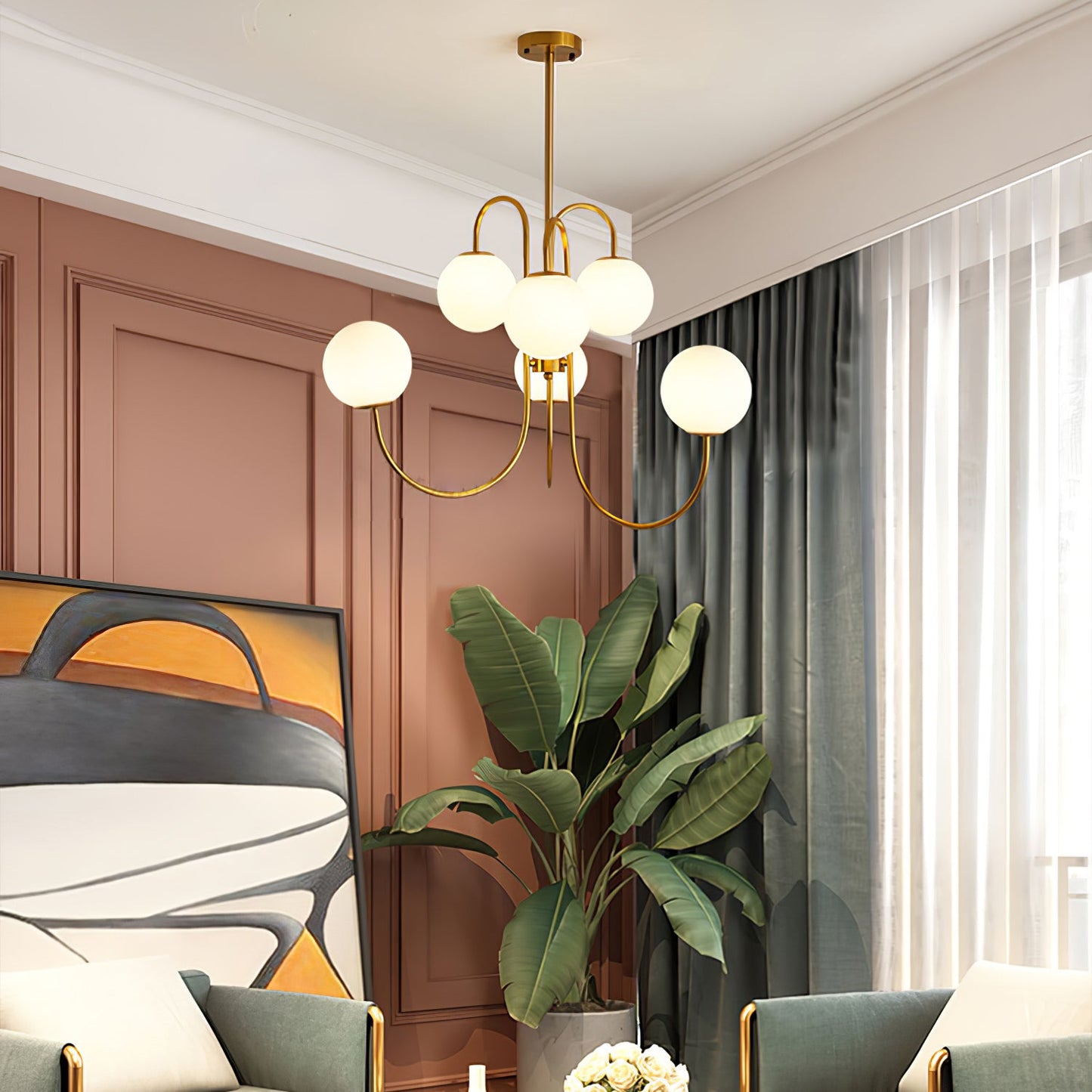 Modern Gooseneck Chandelier | Elegant Wrought Iron with Glass Shades 8