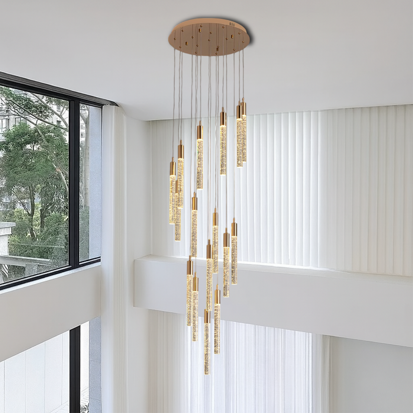 Modern Acrylic Stair Chandelier | Elegant Gold Accents with LED Lighting 3