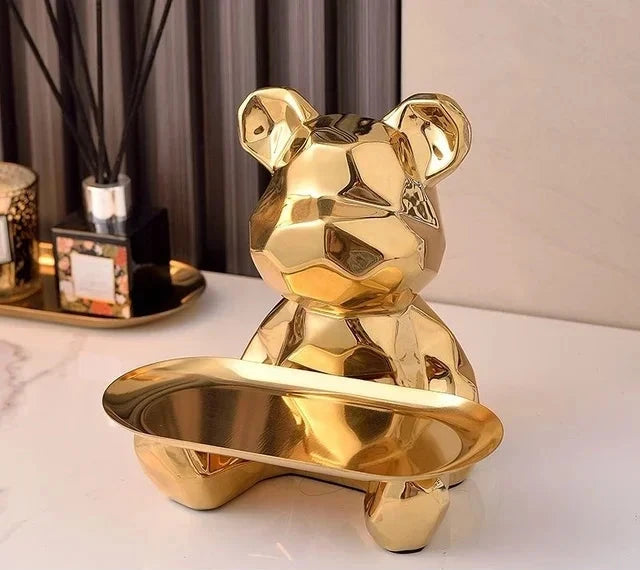 Geometric Bear Statue | Stylish Design with Built-in Storage Tray 3
