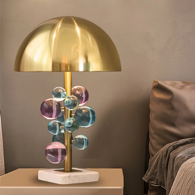 Copper Cascade Table Lamp Duo | Italian-Inspired Design with Colored Glass Spheres 2