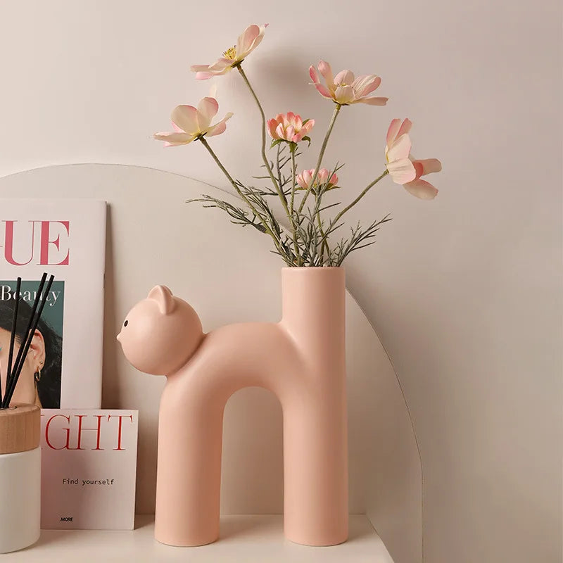 Cat-Themed Ceramic Vase | Unique Decor for Cat Lovers 3
